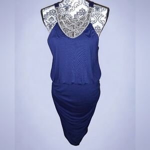 VENUS ROYAL BLUE, SLEEVELESS, ROUGED, FITTED MIDI WITH CINCHED WAIST SIZE L